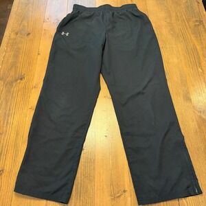 Under Armour Track Pants Mens Large Black HeatGear Wide Leg Mesh Lined Zip Ankle